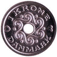 Монета 1 крона. 2019 год, Дания. Монета 1 крона. 2019 год, Дания.