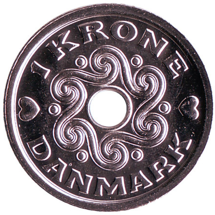 Монета 1 крона. 2019 год, Дания.