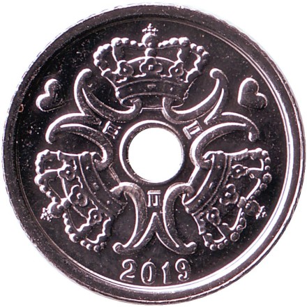 Монета 1 крона. 2019 год, Дания. Монета 1 крона. 2019 год, Дания.