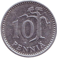 Монета 10 пенни. 1986 год, Финляндия. Монета 10 пенни. 1986 год, Финляндия.