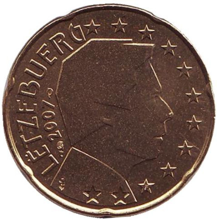 Монета 10 центов. 2007 год, Люксембург.