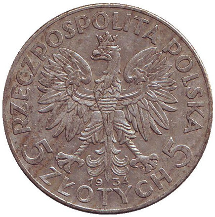 Монета 5 злотых. 1934 год, Польша. Ядвига.