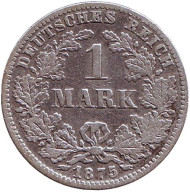 Монета 1 марка. 1875 год (G), Германская империя. Монета 1 марка. 1875 год (G), Германская империя.