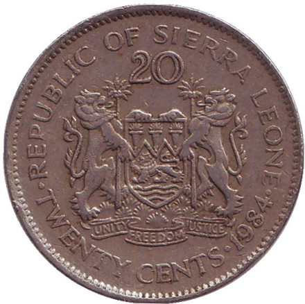 Монета 20 центов. 1984 год, Сьерра-Леоне.