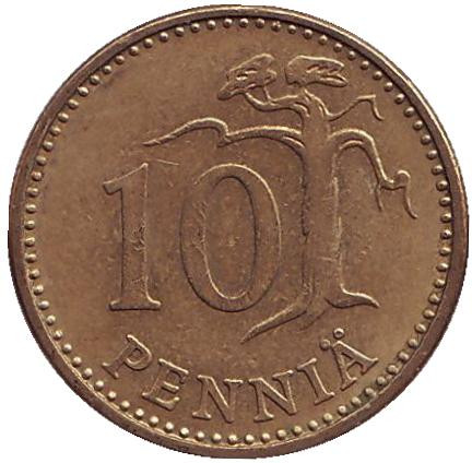 Монета 10 пенни. 1965 год, Финляндия.