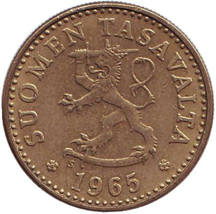 Монета 10 пенни. 1965 год, Финляндия. Монета 10 пенни. 1965 год, Финляндия.
