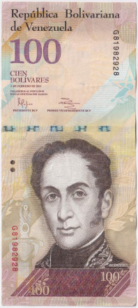 Банкнота 100 боливаров. 2011 год, Венесуэла.