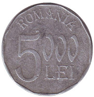 Монета 5000 лей. 2002 год, Румыния. Монета 5000 лей. 2002 год, Румыния.