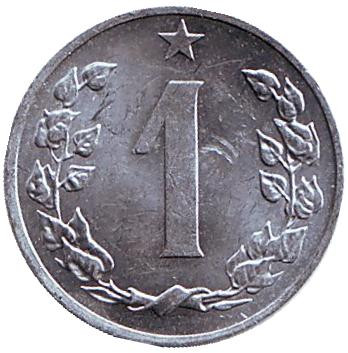 Монета 1 геллер. 1986 год, Чехословакия. Из обращения.