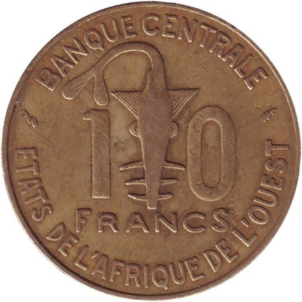 Монета 10 франков. 1982 год, Западные Африканские Штаты. Монета 10 франков. 1982 год, Западные Африканские Штаты.