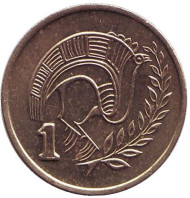 Монета 1 цент. 1990 год, Кипр. Птица. Монета 1 цент. 1990 год, Кипр. Птица.