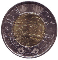 Монета 2 доллара. 2015 год, Канада. 100 лет стихотворению "На полях Фландрии". Монета 2 доллара. 2015 год, Канада. 100 лет стихотворению "На полях Фландрии".