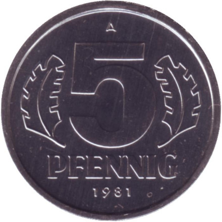 Монета 5 пфеннигов. 1981 год, ГДР. BU.