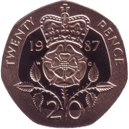 Монета 20 пенсов. 1987 год, Великобритания. Proof.