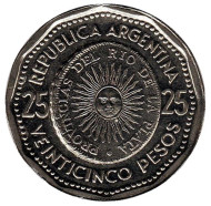 Монета 25 песо. 1966 год, Аргентина.