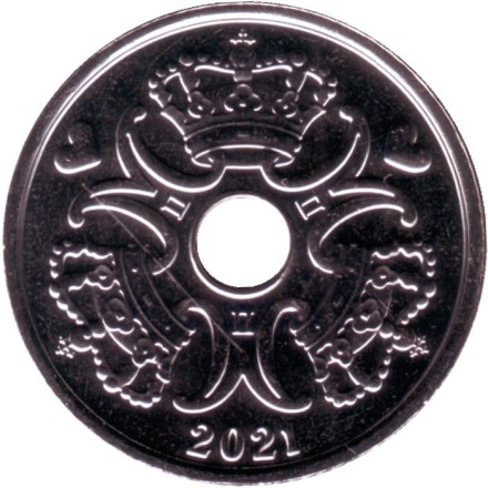 Монета 5 крон. 2021 год, Дания. Монета 5 крон. 2021 год, Дания.