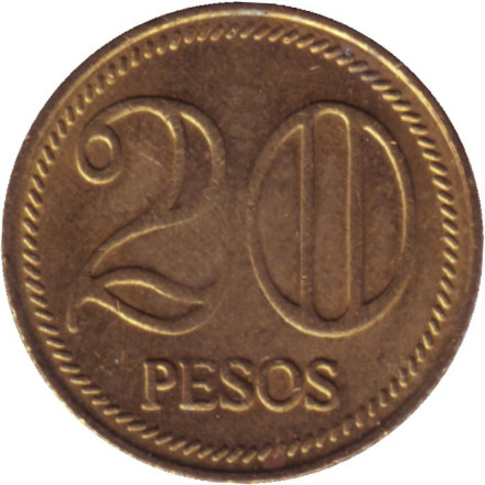 Монета 20 песо. 2007 год, Колумбия.