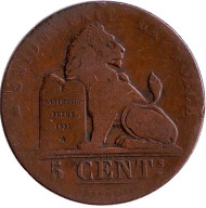 Монета 5 сантимов. 1833 год, Бельгия. Монета 5 сантимов. 1833 год, Бельгия.