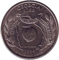 Монета 25 центов (D). 1999 год, США. Джорджия. Штат № 4. Монета 25 центов (D). 1999 год, США. Джорджия. Штат № 4.