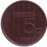Монета 5 центов. 1988 год, Нидерланды. Монета 5 центов. 1988 год, Нидерланды.