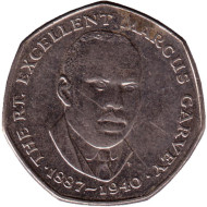 Монета 25 центов. 1991 год, Ямайка. Маркус Гарви - национальный герой. Монета 25 центов. 1991 год, Ямайка. Маркус Гарви - национальный герой.