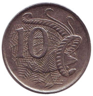 Монета 10 центов. 1971 год, Австралия. Лирохвост. Монета 10 центов. 1971 год, Австралия. Лирохвост.