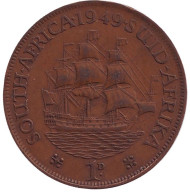 Монета 1 пенни. 1949 год, Южная Африка. Корабль "Дромедарис". Монета 1 пенни. 1949 год, Южная Африка. Корабль "Дромедарис".