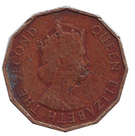 Монета 10 центов. 1953 год, Сейшельские острова.