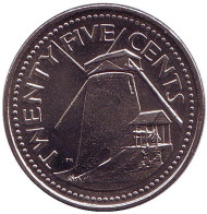Монета 25 центов. 2011 год, Барбадос. Сахарная мельница Моргана Льюиса. Монета 25 центов. 2011 год, Барбадос. Сахарная мельница Моргана Льюиса.