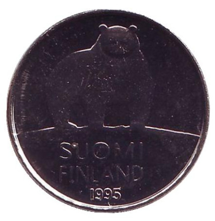 Монета 50 пенни. 1995 год, Финляндия. UNC. Медведь.