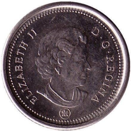Монета 10 центов. 2006 год, Канада. (Отметка "Кленовый лист"). Парусник. Монета 10 центов. 2006 год, Канада. (Отметка "Кленовый лист"). Парусник.