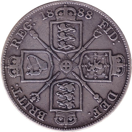 Монета 4 шиллинга (2 флорина). 1888 год, Великобритания. Королева Виктория. Монета 4 шиллинга (2 флорина). 1888 год, Великобритания. Королева Виктория.