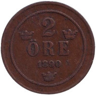Монета 2 эре. 1890 год, Швеция. Монета 2 эре. 1890 год, Швеция.