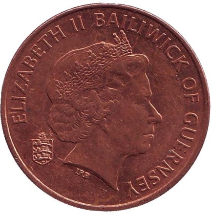 Монета 2 пенса. 2006 год, Гернси. Корова.