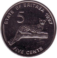 Монета 5 центов. 1997 год, Эритрея. Леопард.