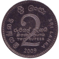 Монета 2 рупии. 2009 год, Шри-Ланка.