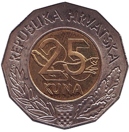 Монета 25 кун. 1998 год, Хорватия. Парусник. Всемирная выставка ЭКСПО в Лиссабоне. Монета 25 кун. 1998 год, Хорватия. Парусник. Всемирная выставка ЭКСПО в Лиссабоне.