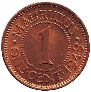 Монета 1 цент. 1949 год, Маврикий. UNC.