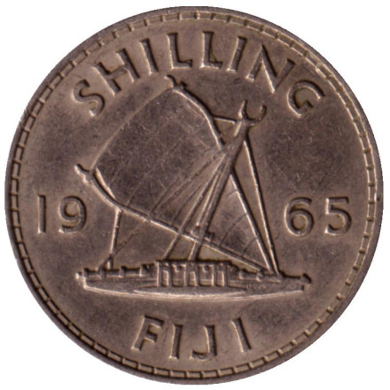 Монета 1 шиллинг. 1965 год, Фиджи. Парусник.