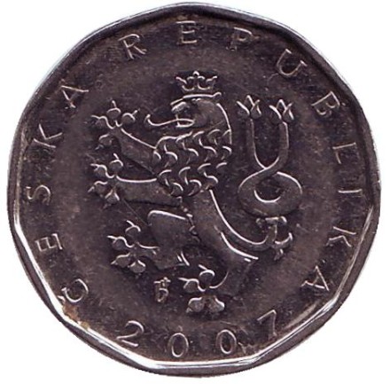 Монета 2 кроны. 2007 год, Чехия. Монета 2 кроны. 2007 год, Чехия.