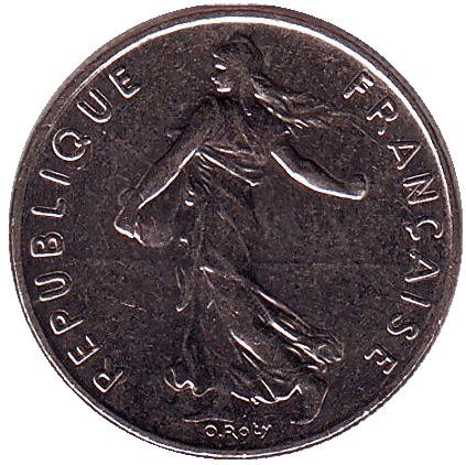 Монета 1/2 франка. 1989 год, Франция. Монета 1/2 франка. 1989 год, Франция.
