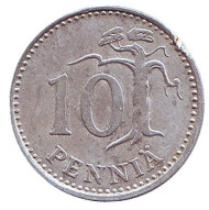 Монета 10 пенни. 1989 год, Финляндия. Из обращения. Монета 10 пенни. 1989 год, Финляндия. Из обращения.