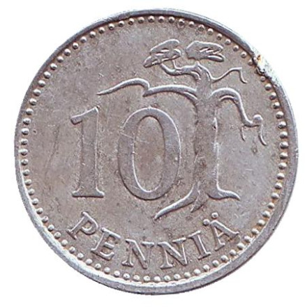 Монета 10 пенни. 1989 год, Финляндия. Из обращения.