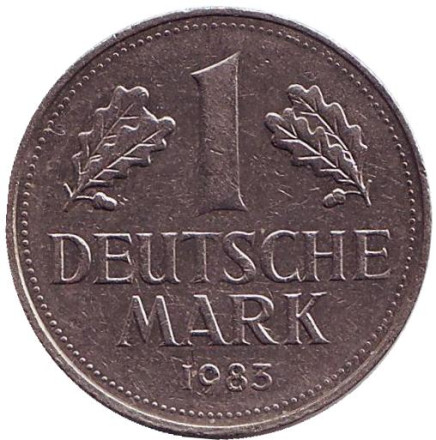 Монета 1 марка. 1983 год (J), ФРГ. Из обращения.
