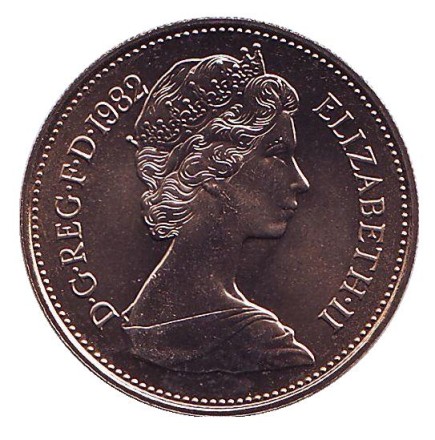 Монета 5 пенсов. 1982 год, Великобритания. BU. Монета 5 пенсов. 1982 год, Великобритания. BU.