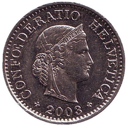 Монета 10 раппенов. 2003 год, Швейцария. Монета 10 раппенов. 2003 год, Швейцария.