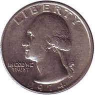 Монета 25 центов. 1974 год, США. Вашингтон. Монета 25 центов. 1974 год, США. Вашингтон.