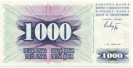 Банкнота 1000 динаров. 1992 год, Босния и Герцеговина. Банкнота 1000 динаров. 1992 год, Босния и Герцеговина.