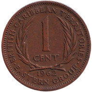 Монета 1 цент. 1962 год, Восточно-Карибские государства.