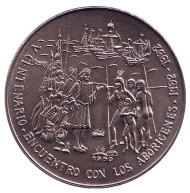 Монета 1 песо, 1990 год, Куба. 500 лет с момента встречи Колумба и аборигенов. Монета 1 песо, 1990 год, Куба. 500 лет с момента встречи Колумба и аборигенов.